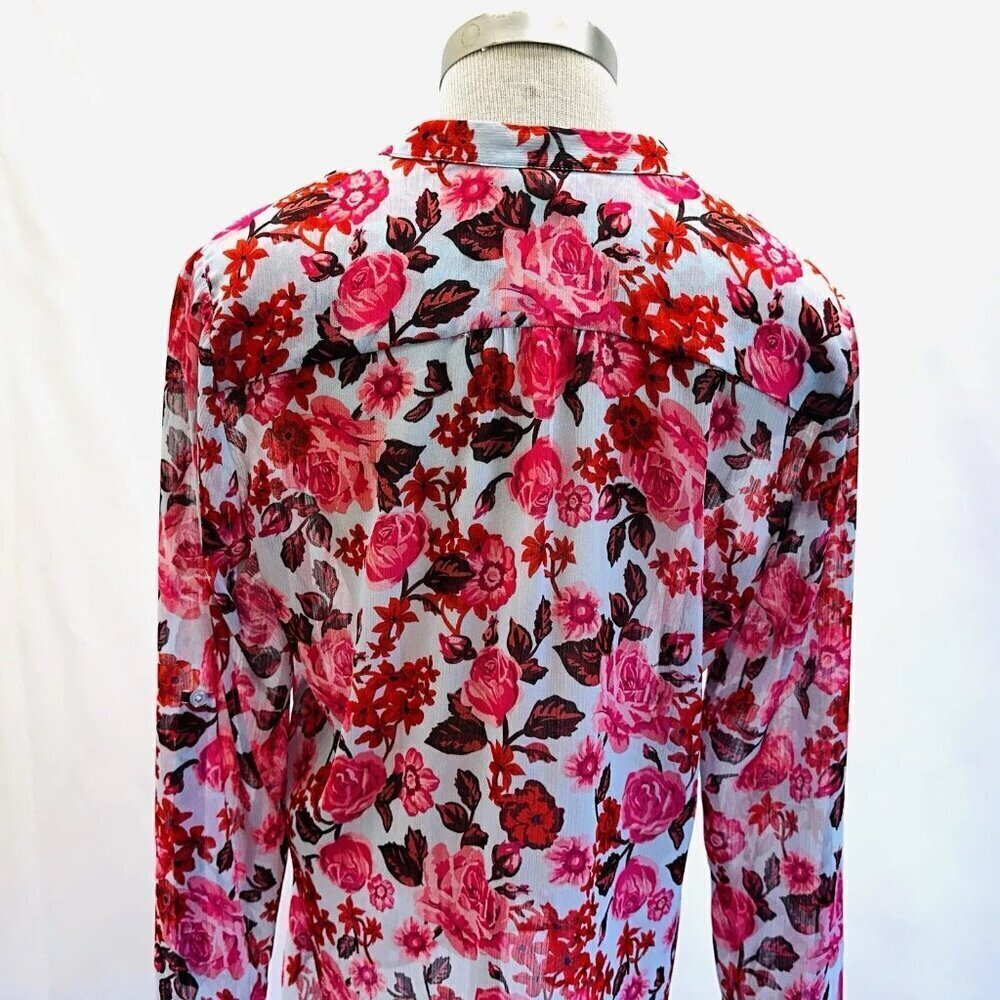 KUT from the Kloth Women Long Sleeve Button Down Pink Floral Sheer Roll Tab Sz M - Picture 9 of 12